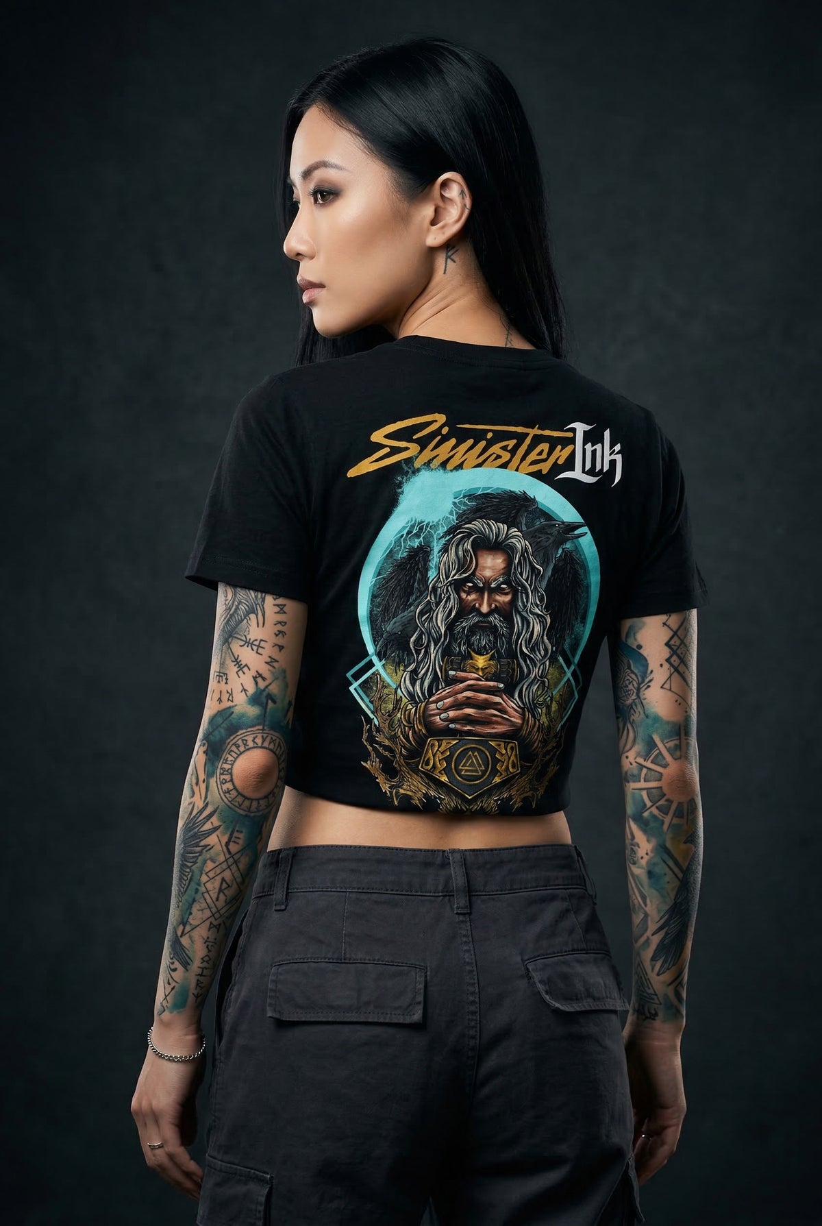 Odin Tee back print on model