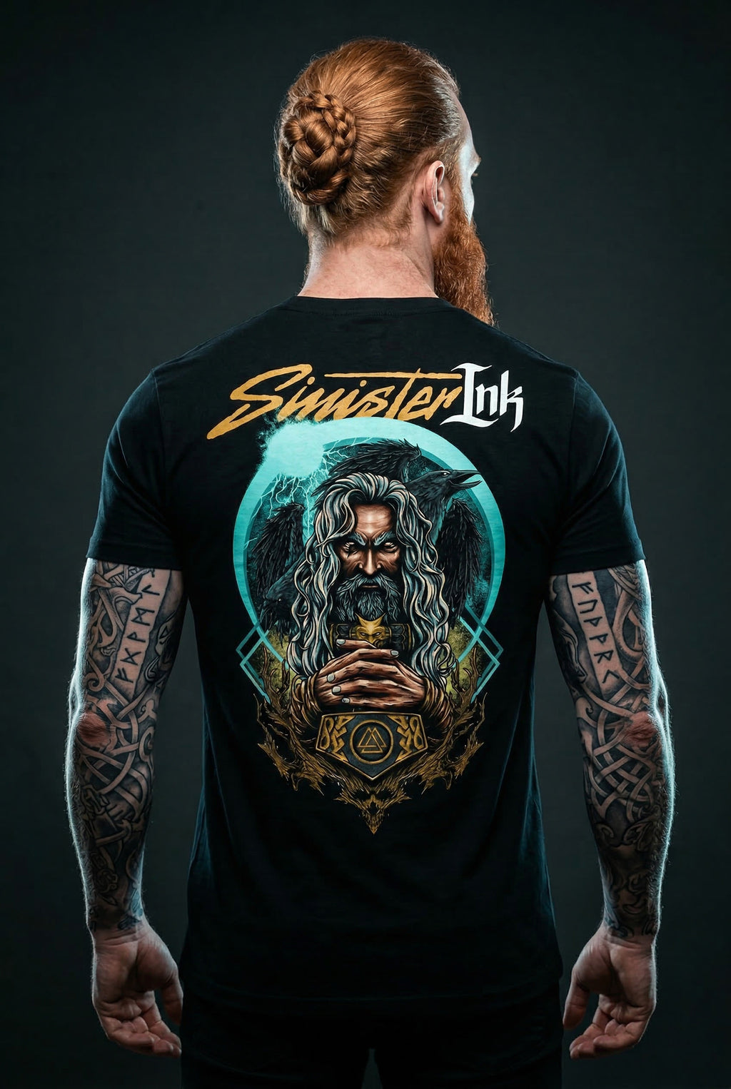 Odin Tee back print on model