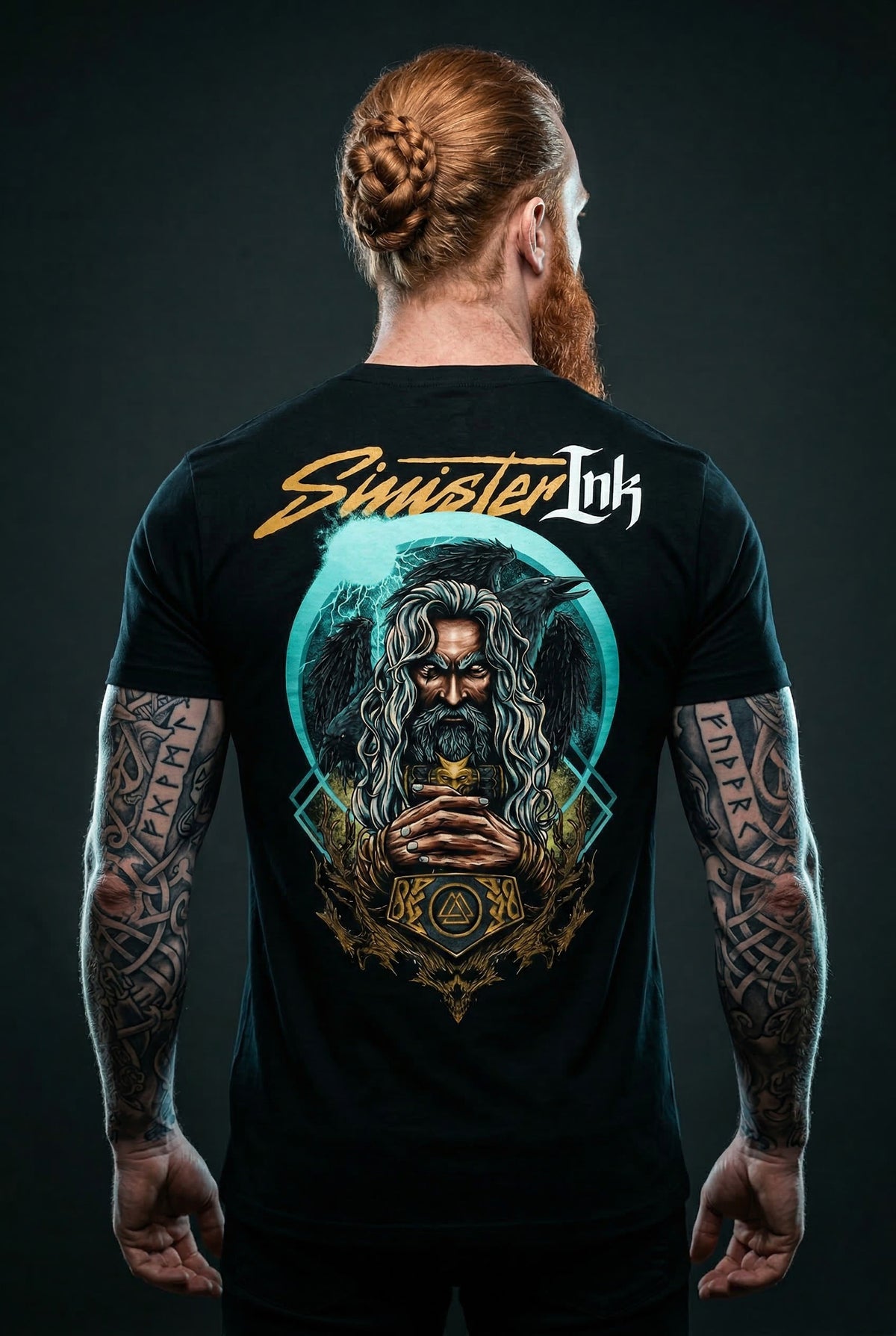 Odin Tee back print on model