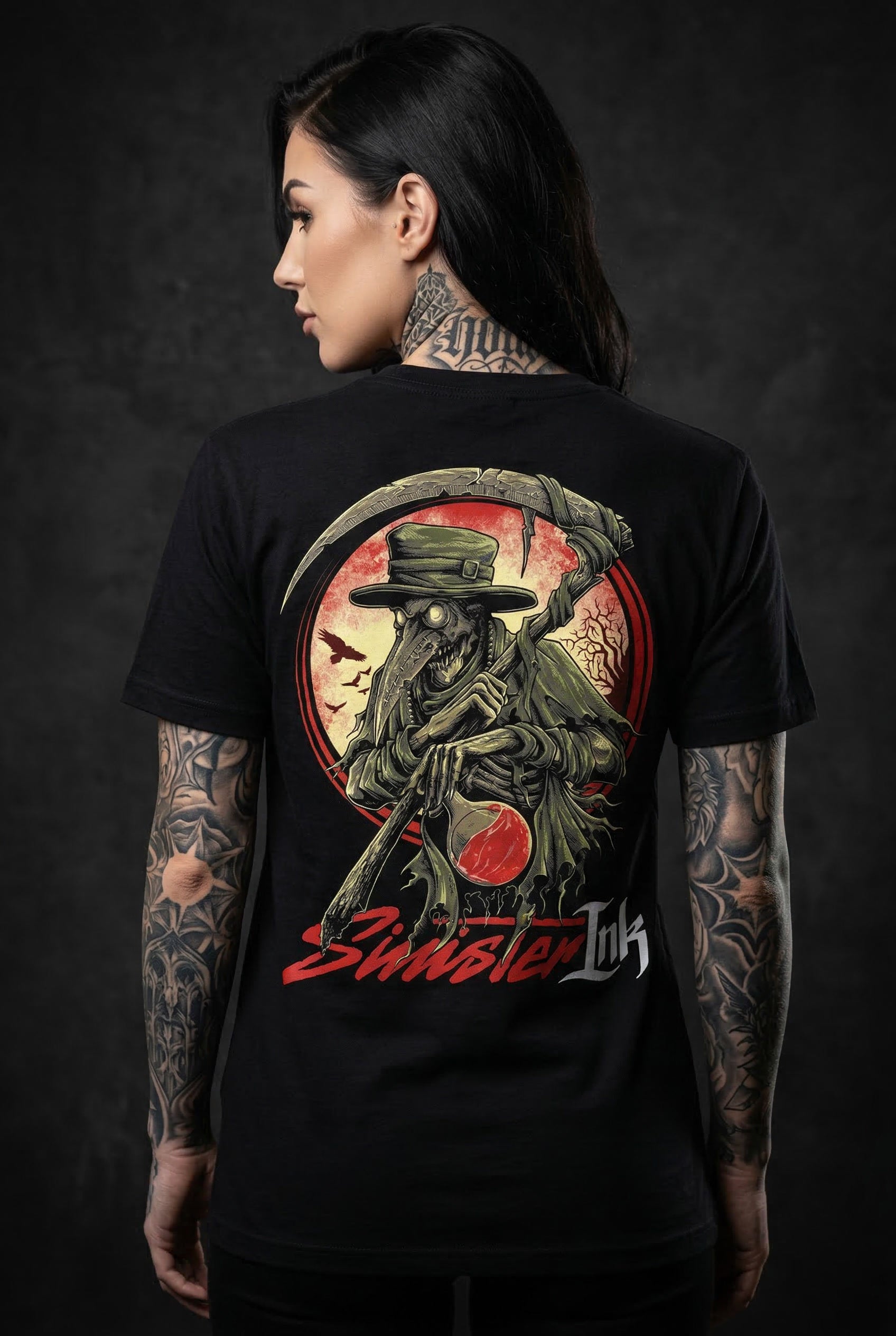 Plague Doctor Tee back print on model