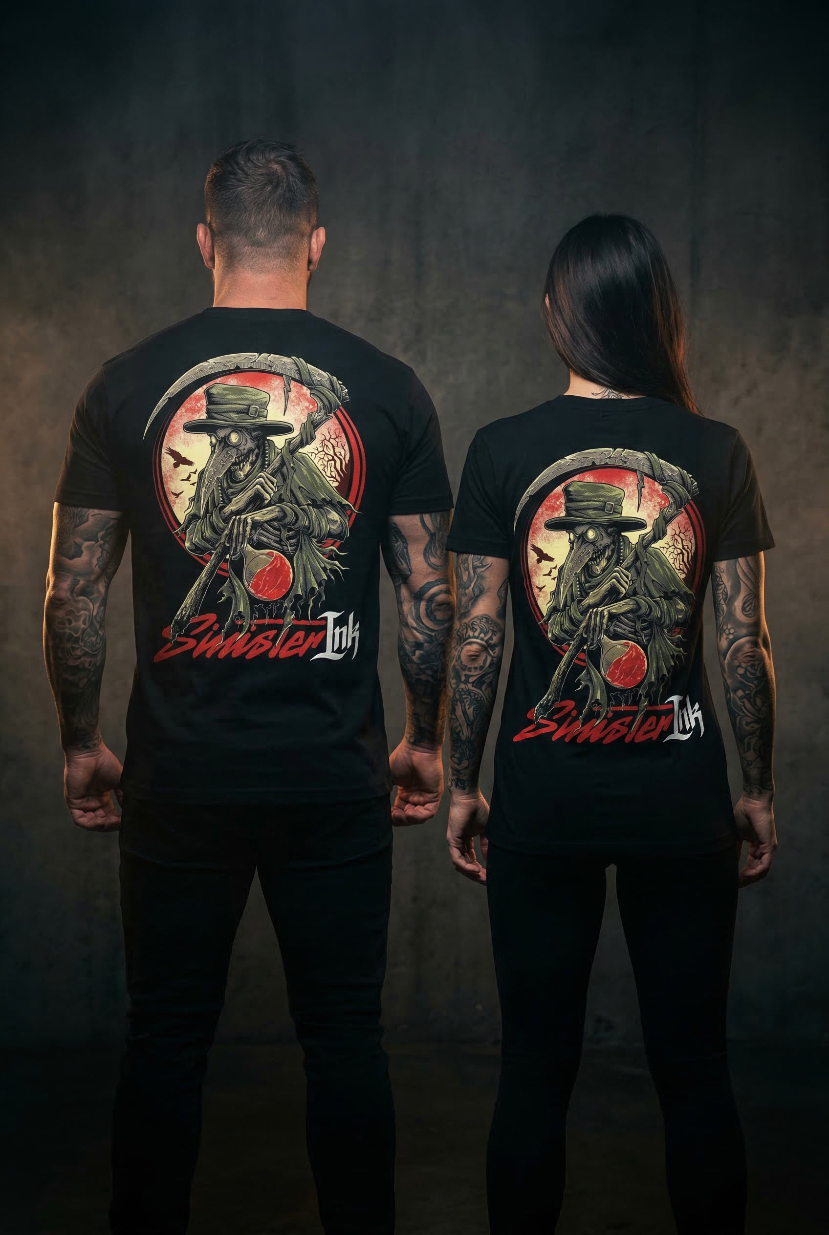 Plague Doctor Tee back print, studio pair