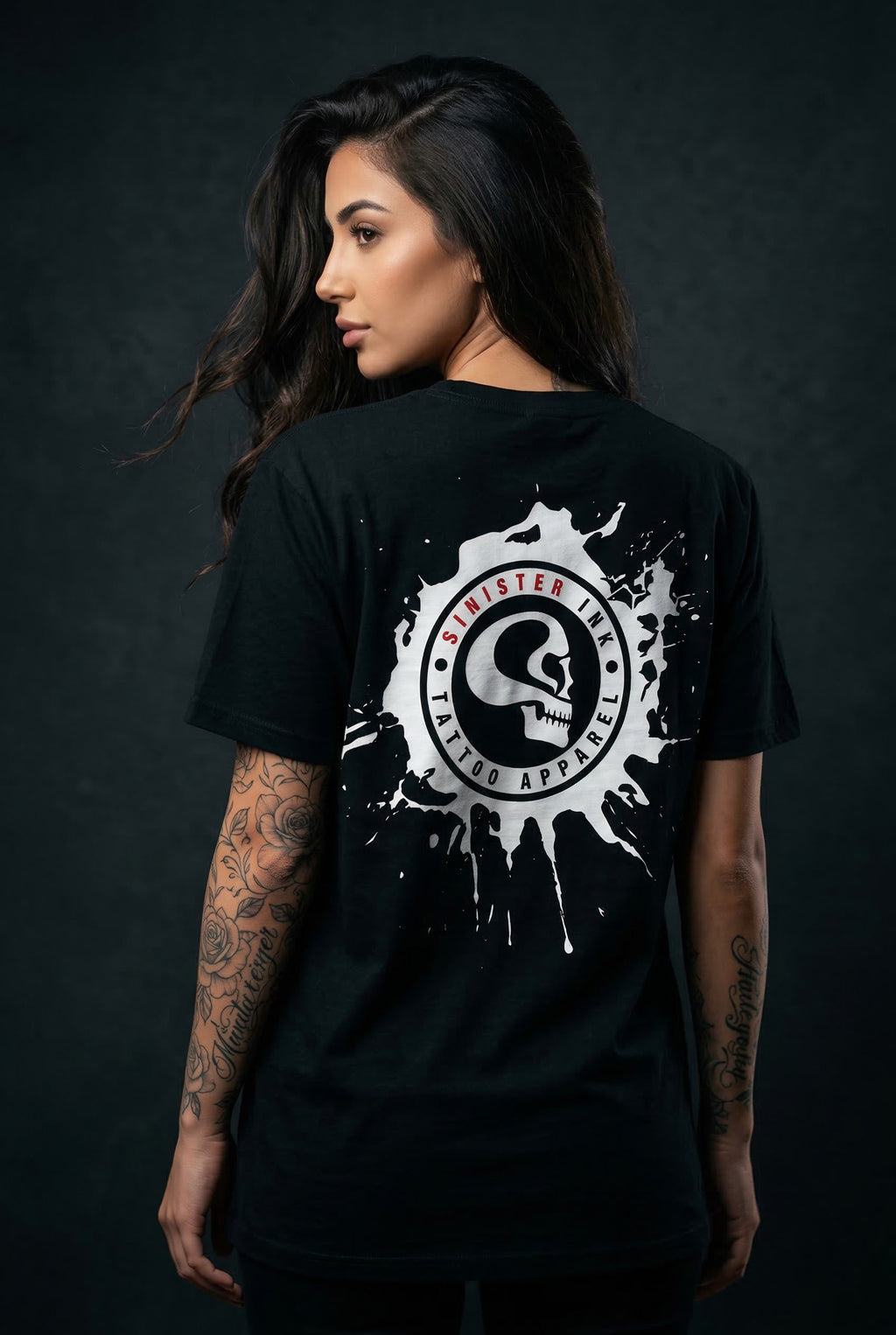 Sinister Ink Original Tee back print on model