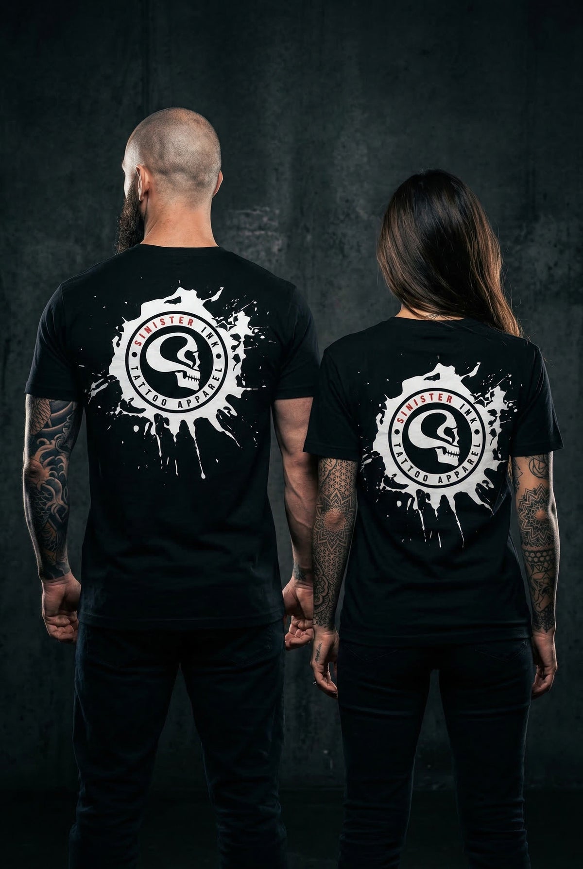 Sinister Ink Original Tee back print, studio pair