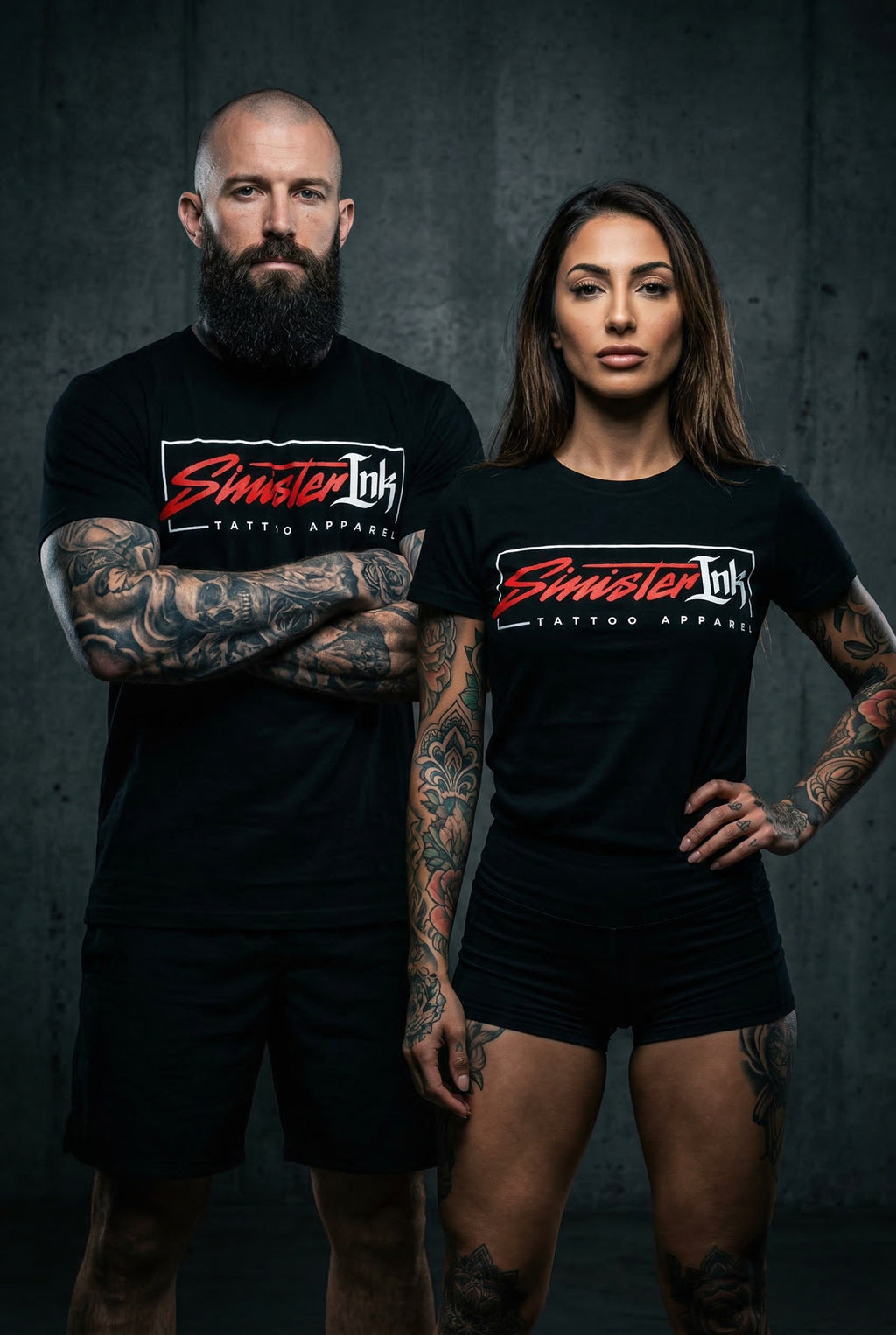 Sinister Ink Original Tee front, studio pair