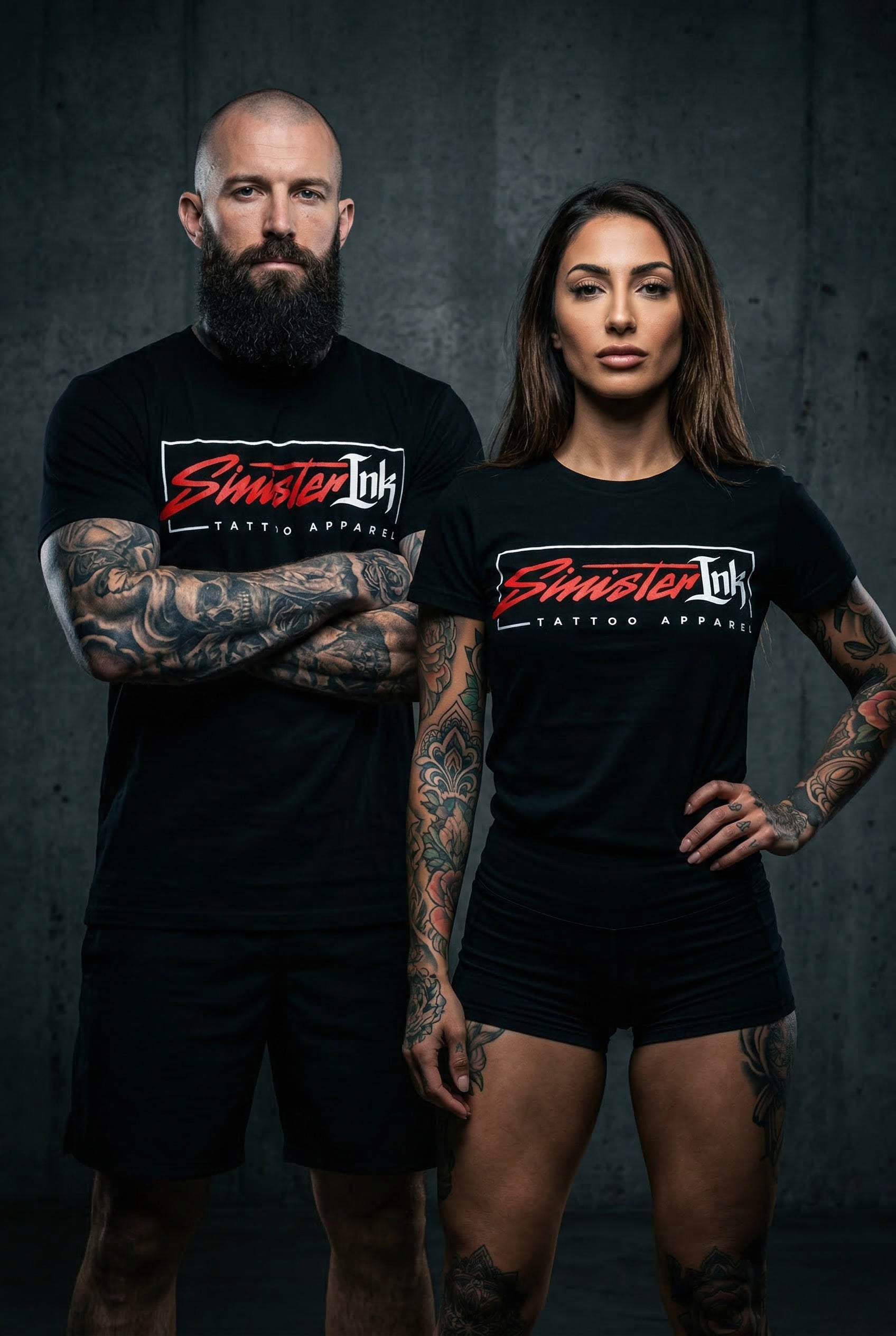 Sinister Ink Original Tee front, studio pair